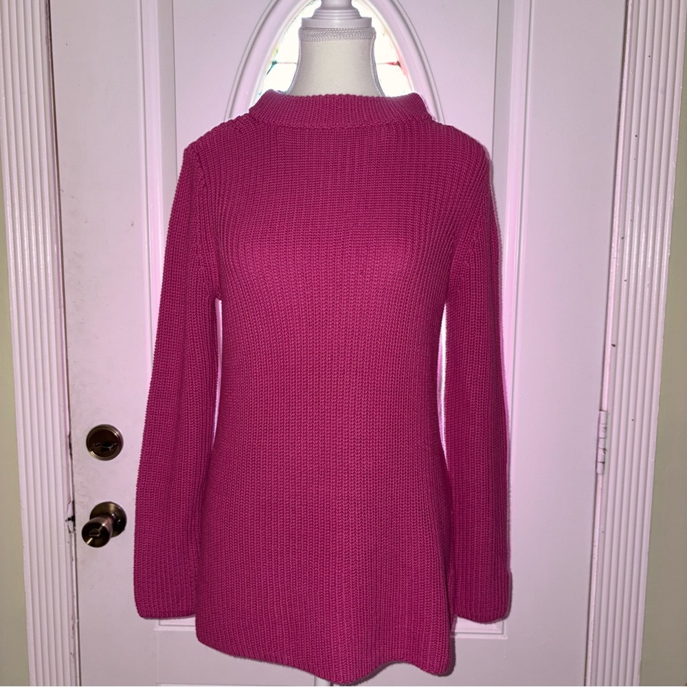 Talbots oversized 100% cotton Shaker Stitch Vibrant Pink Cowl Neck Sweater